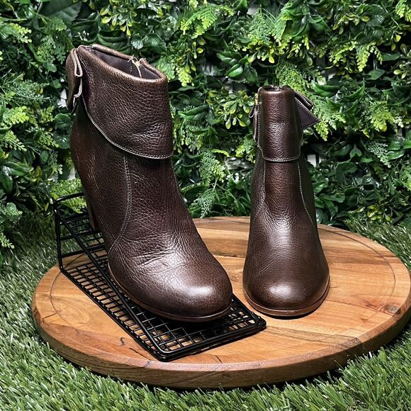 KATE SPADE NEW YORK Bootie Women 9 1/2 Brown Lanise Bow Back‎ Leather Ankle 1839 - Picture 2 of 13